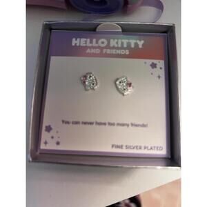 Hello Kitty Fine Silver Plated Earrings Studs Gift Box NIB